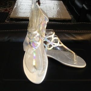 Iridescent silver sandals